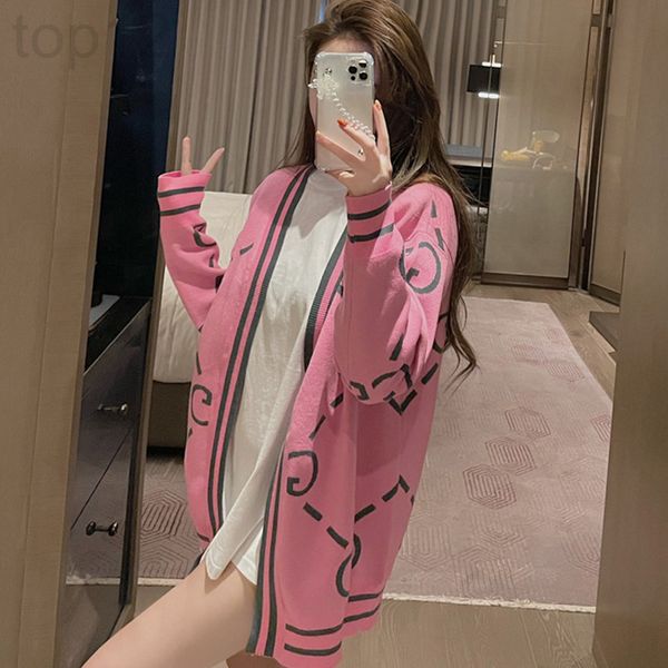 

women's knits & tees designer 2022 early spring knitted cardigan new women's long sleeved letter sweater outer shawl coat fashion, White