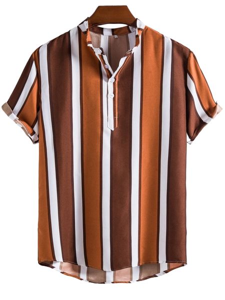 

men striped colorblock high low shirt s5b2#, White;black