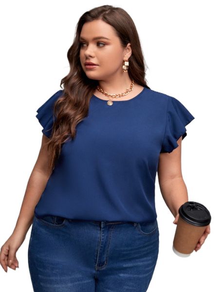 

plus butterfly sleeve blouse x6hf#, Black