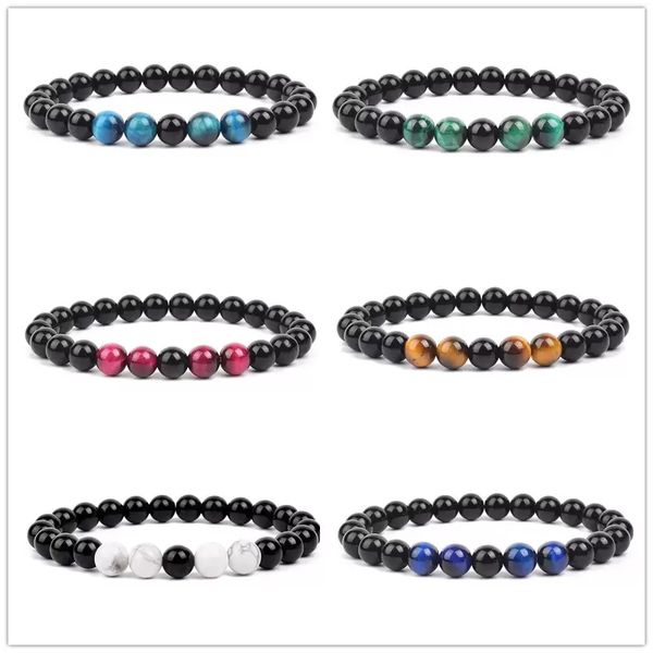 

8mm various natural stone beads tiger eye strands bracelets black obsidan lava rock onyx bracelet couple bangles