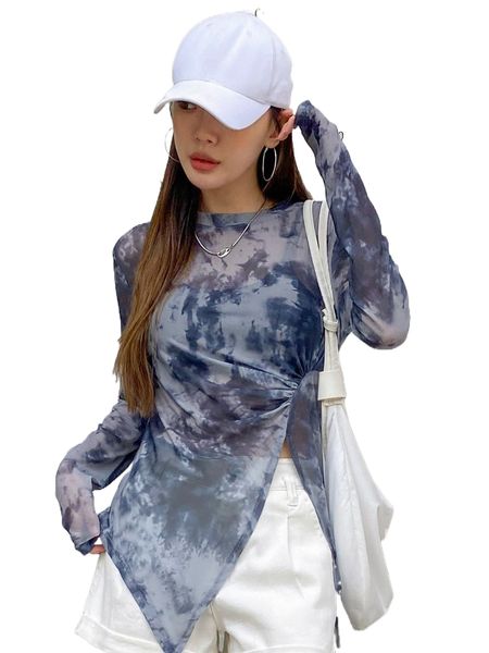 

dazy tie dye ruched split hem o2mw#, White