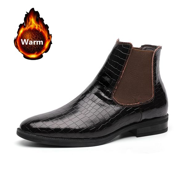 Chelsea-Stiefel, klassischer britischer Stil, spitze Zehen-Lederstiefel, warme Winter-Stiefeletten mit Krokodilmuster für Herren
