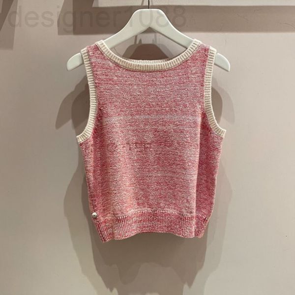 

women's knits & tees designer []summer new round neck color contrast short aging pink sleeveless vest sweet slim knit women hc4f, White