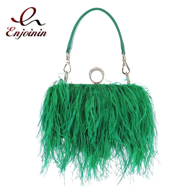 

luxury ostrich feather party evening clutch bag women wedding purses and handbags small shoulder chain bag designer bag 15 color 220506