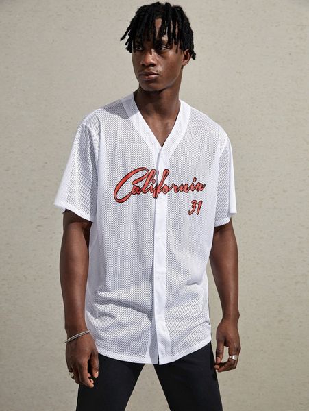 

men letter graphic mesh shirt c8e0#, White;black