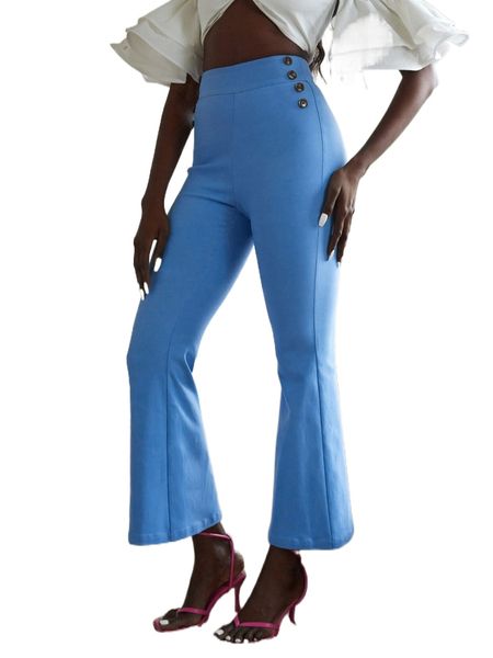 

high waist button detail flare leg pants j9pi#, Black;white