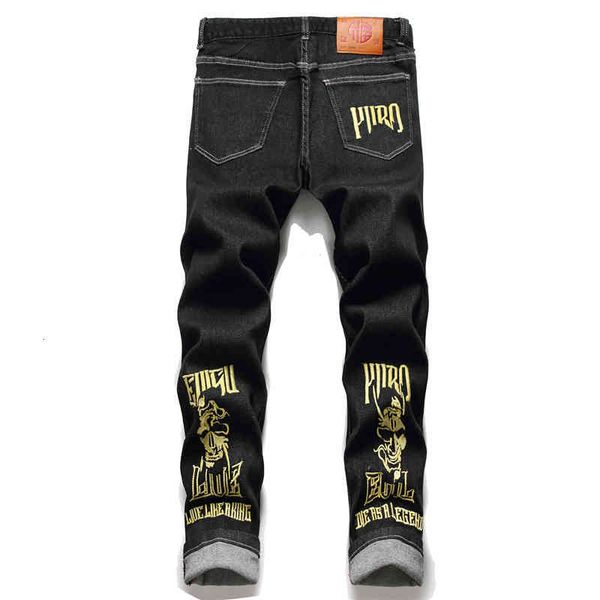 

men's jeans autumn and winter middle waist ordinary black youth s cotton pants casual jeans embroidered men's 3126 mhvn, Blue