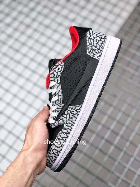 

shoes jumpman 1 low black grey versity red travis scotts low-culture casual sports basketball shoe leather trainers ship shoebox size 36-46