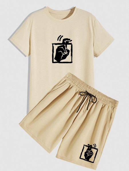 

figure graphic tee & drawstring waist shorts w5bg#, Gray