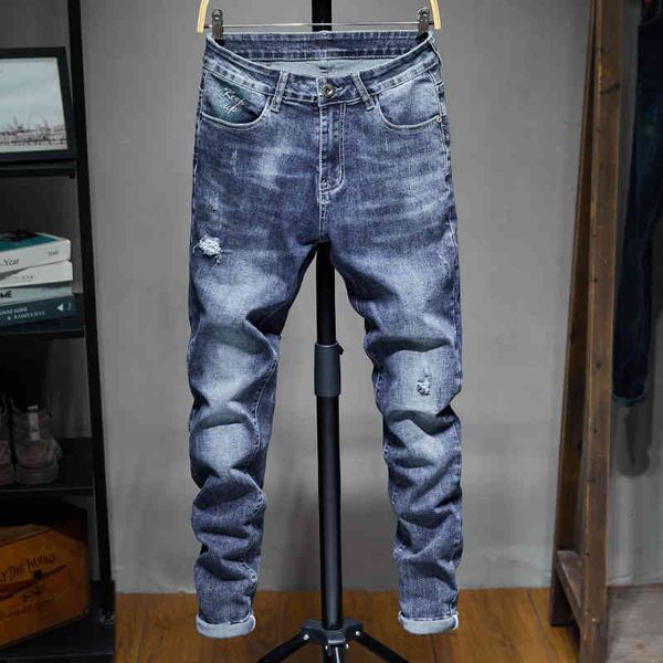 

men's jeans jeans men's pierced zipper slim fit leggings light blue z8pl