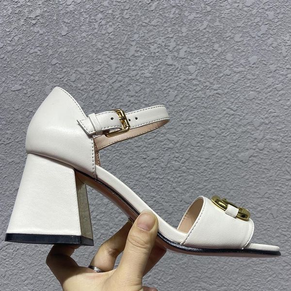 

designer sandals summer luxury heels women sliders fashion denim blue chunky heel shoes genuine leather heeled shoe womens, Black