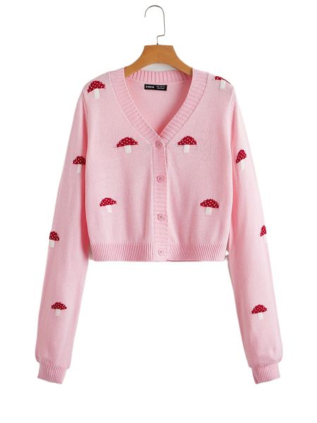 

mushroom pattern button front cardigan w8s7#, White;black