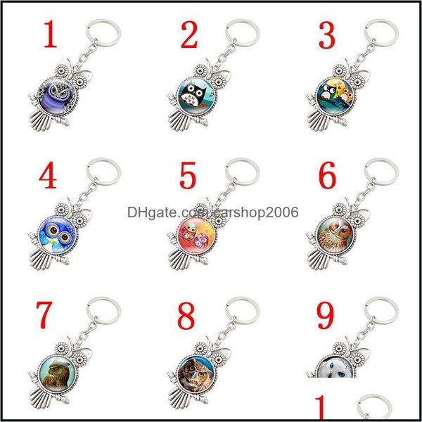 

key rings jewelry gift retro owl time gemstone metal keychain glass kr149 keychains mix order 20 pieces a lot ok yas 168 w2 drop delive, Slivery;golden