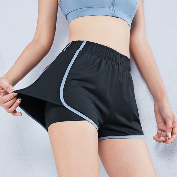 Execução de shorts O treino feminino Yoga Summer Summer Gym Training Fitness Jogging Pant 2 em 1 esportes com Liningrunning