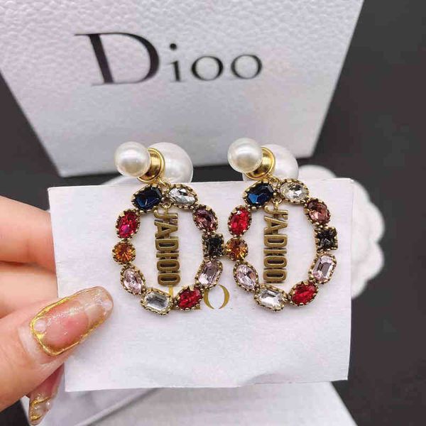 

fine golden letter color diamond pearl earrings 2022 new network red star earrings