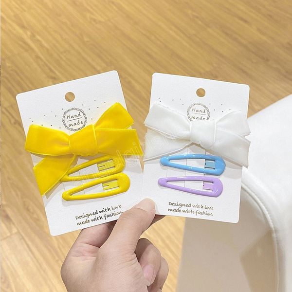 

3pcs soft velvet bows hairpins children sweet colors bb hair clip handmade bowknot fashion gifts kids hair accessories, Slivery;white
