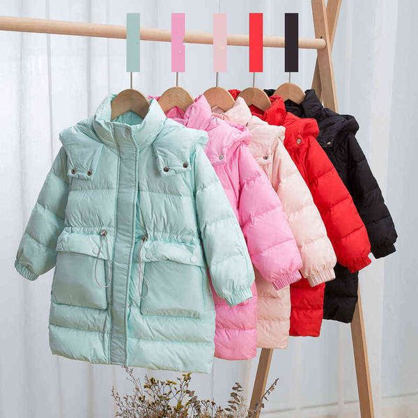 Inverno 2021 Nuovi bambini Piumino Ragazza Ragazzi Moda Piumino lungo Colore caramella Piumino di grandi dimensioni 90% J220718