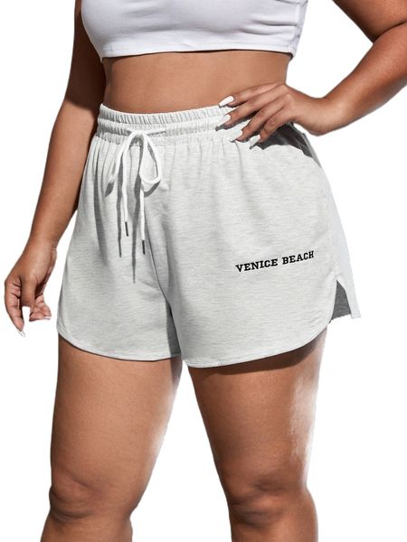 

plus letter embroidery drawstring waist shorts 411h#, Black