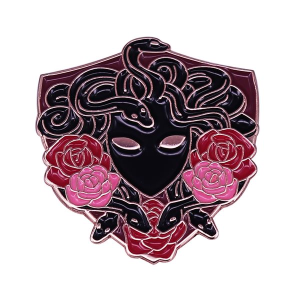 

medusa with five roses hard enamel pin greek mythology art collection, Blue