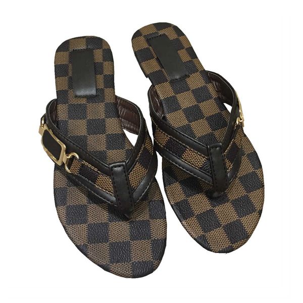 

us4-11 women slippers 2022 summer checkerboard flip flops thong sandals beach slides ladies leather mules office sliders stylish wedding dre, Black