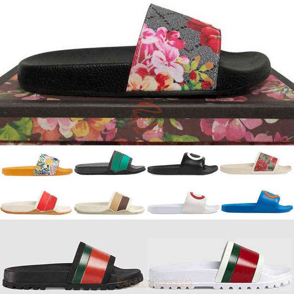 

2022 luxurys designers sandals for men women fashion classic floral brocade slides flats leather rubber heatshoes platform flip flops gear, Black