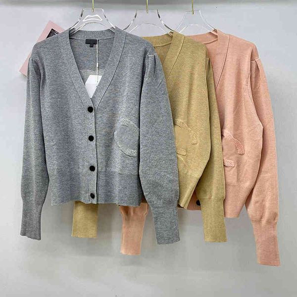 

women's knits & tees style wool, single button, twist, embroidery, knitted blouse, flocking, letter, and fresh jacket., White