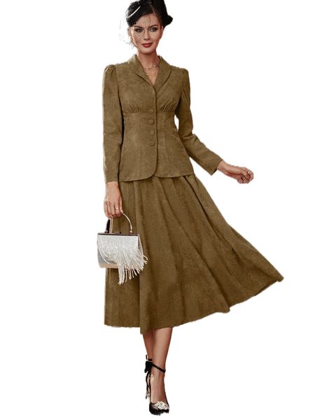 

lapel neck puff sleeve blazer & skirt j6zx#, White