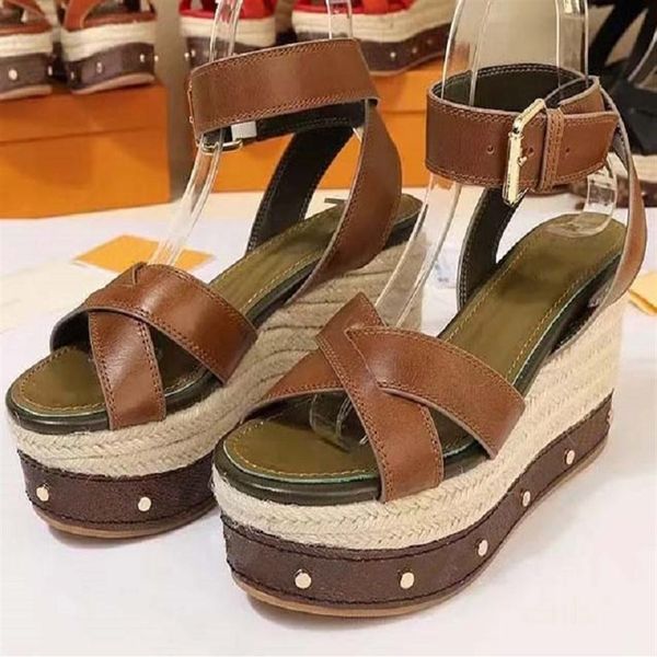 

spring wedge sandals classics slippers summer flat sandals slides fashion leather beach shoes sh02 l01298v, Black