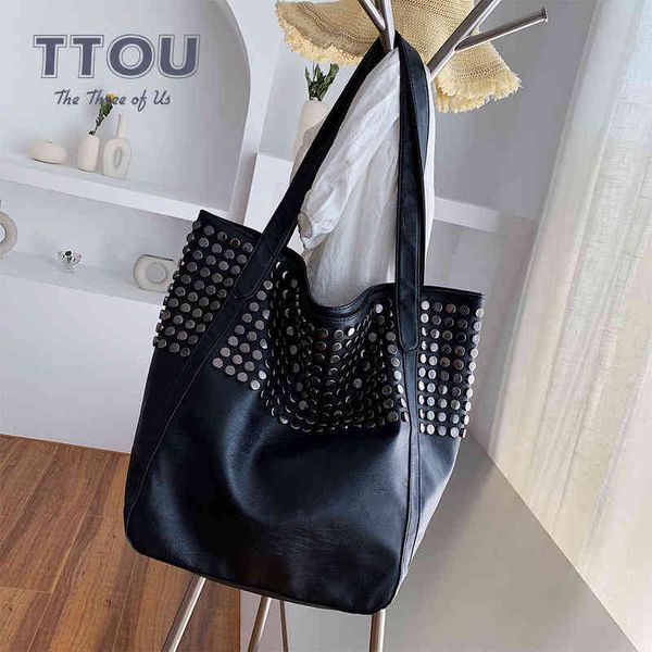 

evening bag fashion rivet large capacity women shoulder soft casual black female shopping lady hobo handbag tote travel 0623