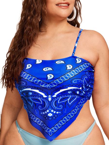 

plus paisley print hanky hem bikini 77qt#, Black