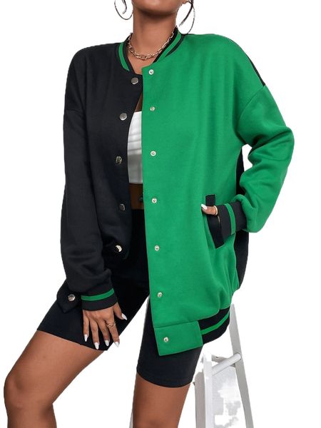 

two tone snap button bomber jacket r4cz#, Black;brown