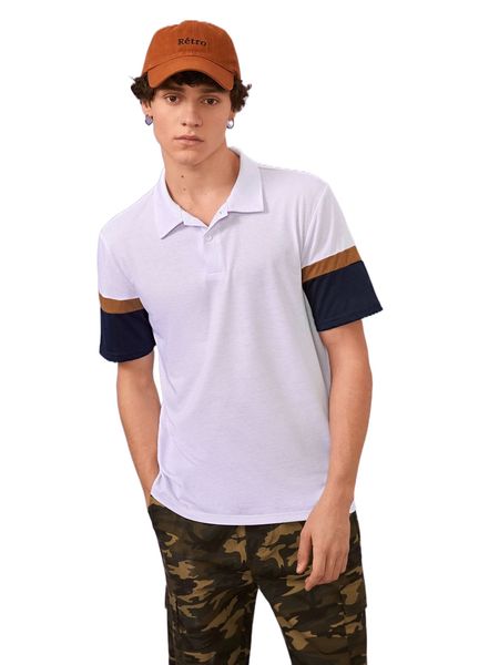 

1pc color-block polo shirt 12pa#, White;black