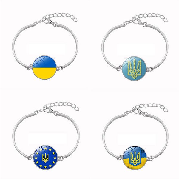 Altre arti e mestieri Bandiera ucraina Bracciale in metallo Vetro Segno Simbolo Braccialetto Fascia Cerchietto Bracciale Bracciale Prega per l'Ucraina Stand With Ukraine Peace No War ZL0711