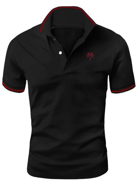 

men coconut tree print contrast trim polo shirt f80n#, White;black