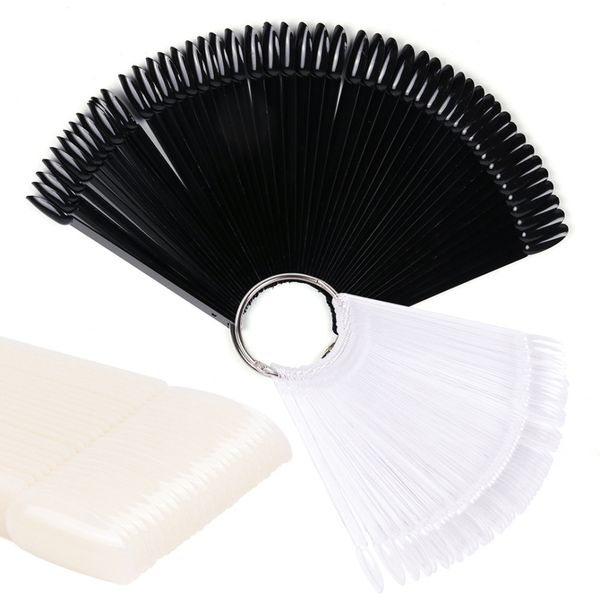 

50pcs nature color false nails tips fan fake nail palette clear black designs display practice mold press on manicure tool, Red;gold