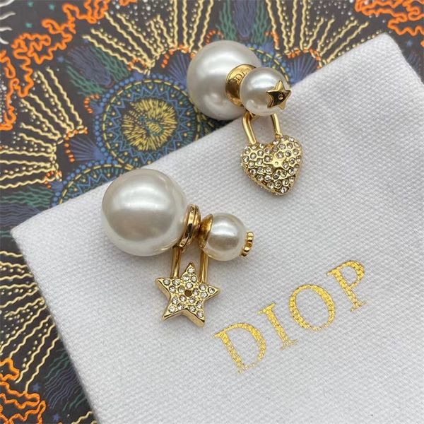 

store outlets five pointed star love asymmetric pearl female silver needle earrings jewelry high version, Golden