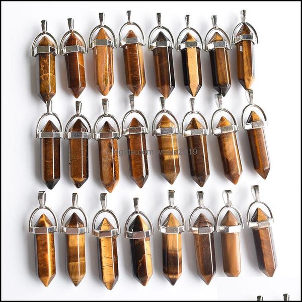 

charms jewelry findings components natural stone tiger eye shape point chakra pendants for neck dh6sd, Bronze;silver