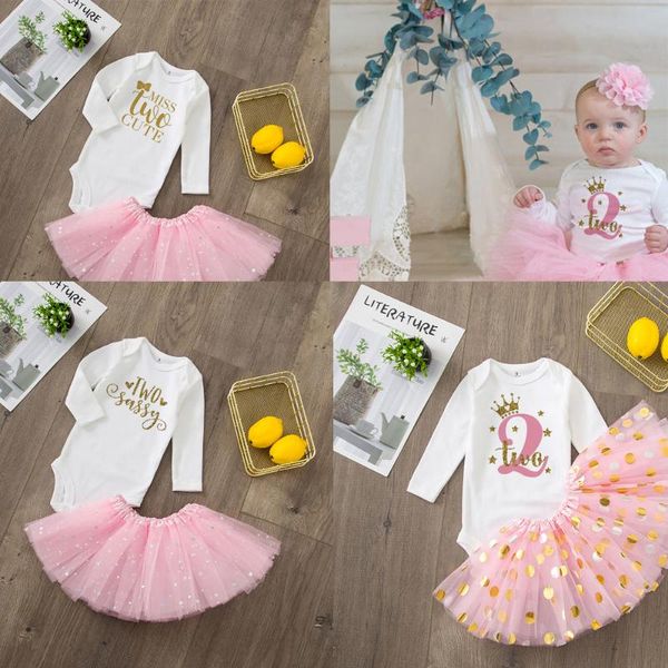 Mädchenkleider Zwei süße Babymädchen zum 2. Geburtstag, rosa Tutu-Kuchen-Outfits, Kleinkind-Mädchen, Taufe, Partykleid, Kleidung ohne Glitzer. Mädchen