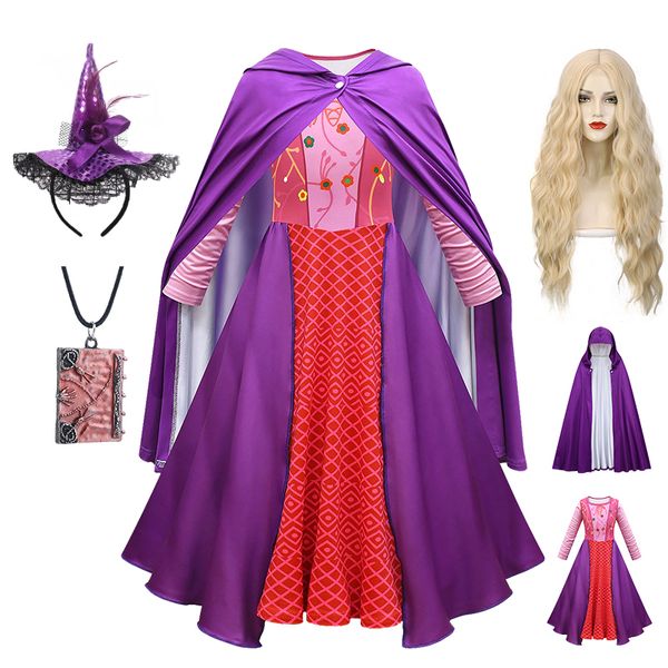 Occasioni speciali 3-12 anni Halloween Ragazze travestite Hocus Pocus 2 Travestimento da strega Carnevale Bambini Festa di compleanno Ballo in maschera Sarah Costume 220826