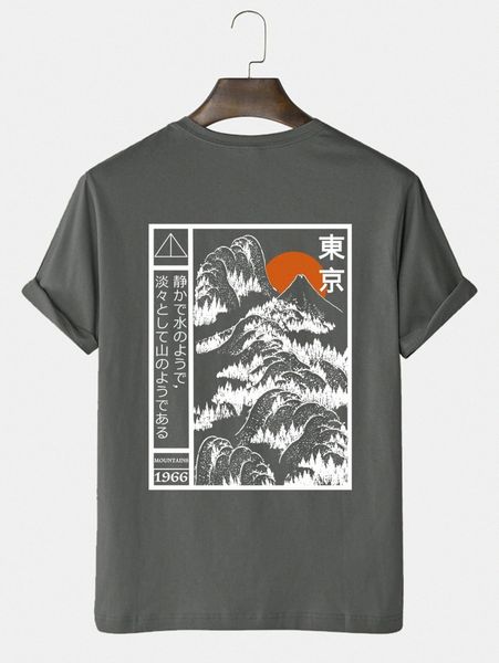

men mountain and japanese letter graphic tee c3p4#, White;black