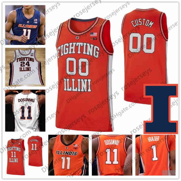 

illini illinois fighting custom basketball 21 kofi cockburn 11 ayo dosunmu 10 andres feliz 1 trent frazier men youth kid jerseys s-4xl shirt, Black