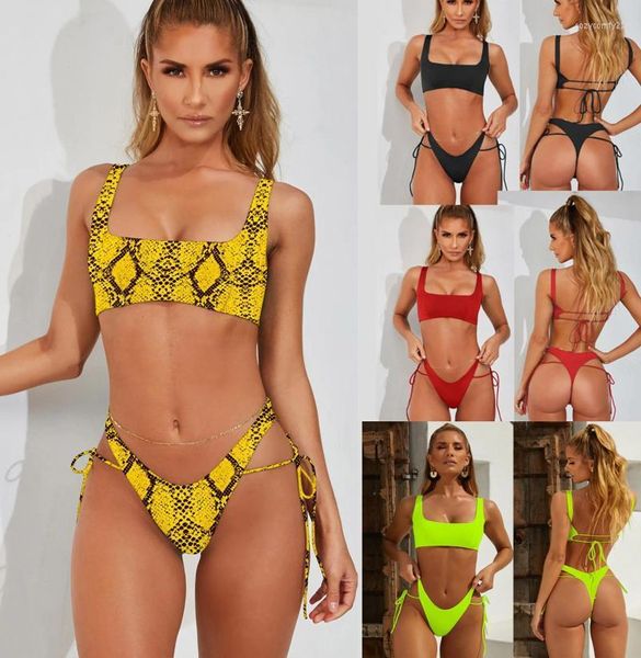 Cikini2022 Damen Sexy Mode BH Bandage Bikini Solide Leopardenmuster Niedrige Taille Anzug Split Push Up Badeanzug Brasilien Sommer Strand Bademode