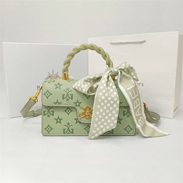 

86% off online clearance light luxury, fresh and sweet twist handbag embossed skew across small square green