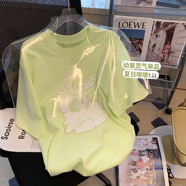 

women's t-shirt designer green heavy industry rabbit beaded short sleeve t-shirt women's summer 2022 new design sense of niche loo, White