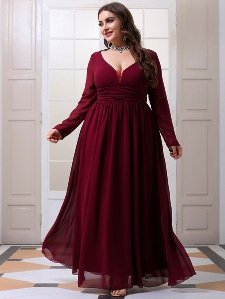 

plus chiffon double v-neck prom dress r4mx#, Black