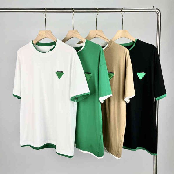 

designer t shirt men's cotton round neck short sleeve tshirt colorblocking bv green triangle tshirts tide brand, White;black
