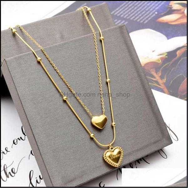 

pendant necklaces pendants jewelry 316l stainless steel fashion upscale 2 layer love heart beade dhrow, Silver