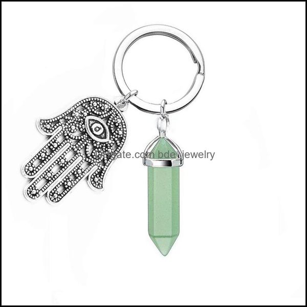 

key rings natural stone hexagonal prism palm keychains healing rose crystal car decor keyholder for women men dro bdejewelry dhvph, Slivery;golden