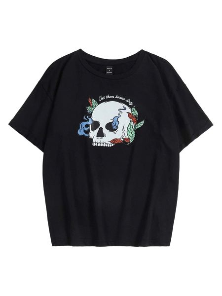 

x silly little thoughts drop shoulder slogan & skull & butterfly print tee n04j#, White