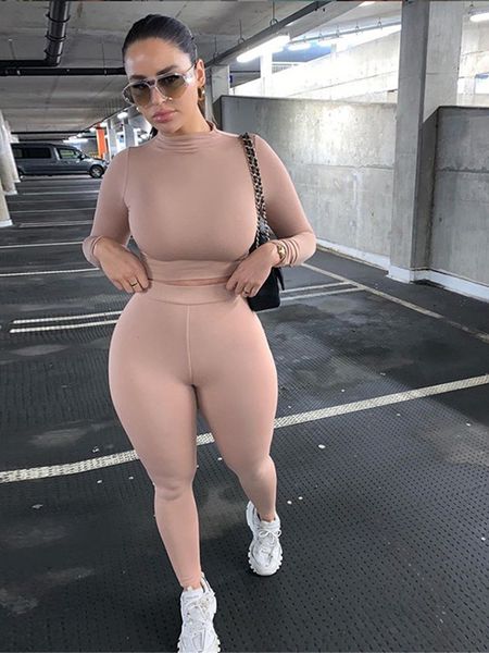 

fashion tracksuit women turtleneck full sleeveless crop leggings matching set stretchy sporty fitness casual outfits, White